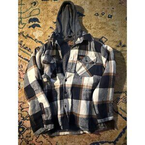 Mountain Ridge Flannel Jacket Mens Navy Plaid Heavy Weight Hoodie Shacket XL